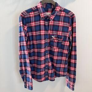 Abercrombie & Fitch Vintage Moose Red and Blue Plaid Flannel Shirt Size M